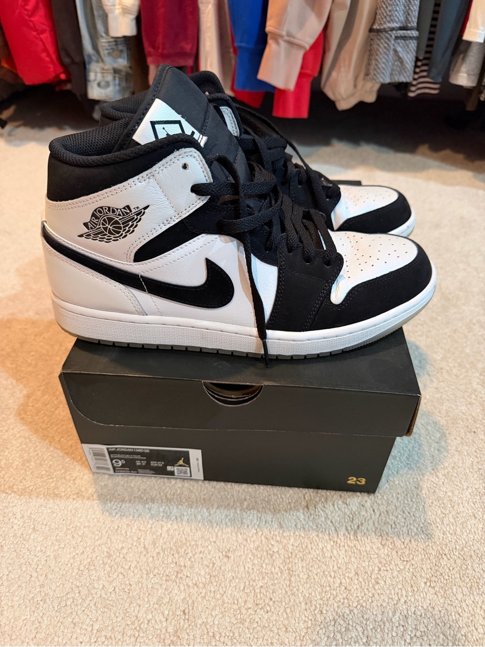 Air Jordan 1 Mid Black & White Sneakers worn once